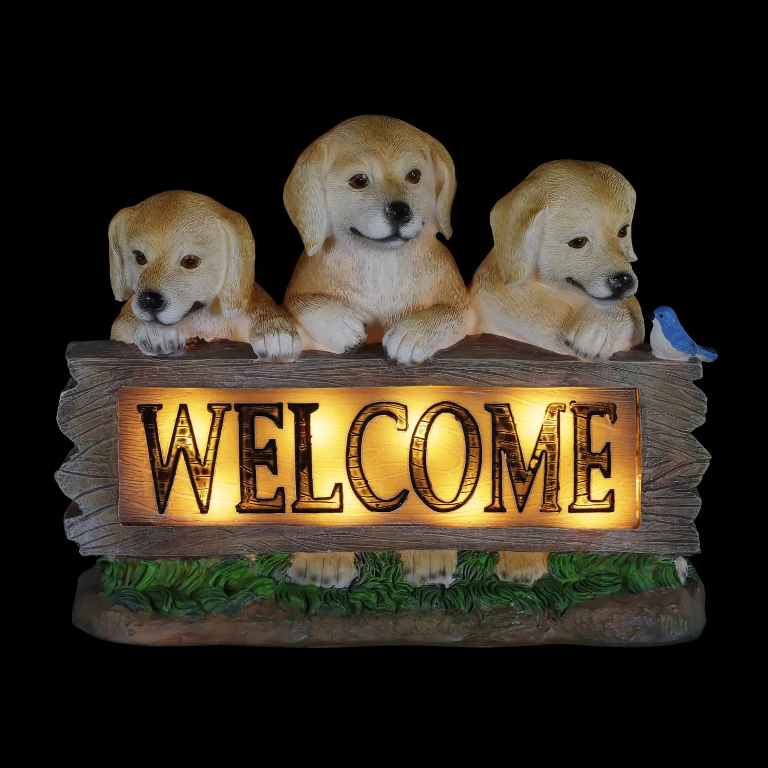 Solar Three Labradors Welcome Sign Garden Statuary, 8.5 Inches tall