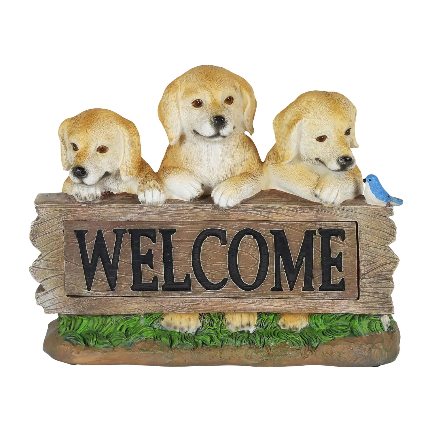 Solar Three Labradors Welcome Sign Garden Statuary, 8.5 Inches tall