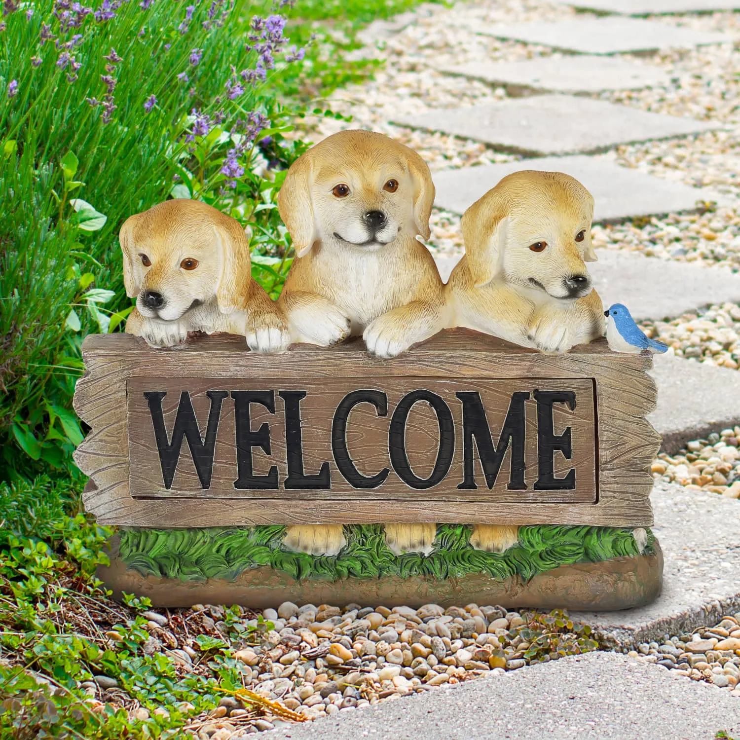 Solar Three Labradors Welcome Sign Garden Statuary, 8.5 Inches tall