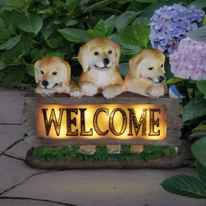 Solar Three Labradors Welcome Sign Garden Statuary, 8.5 Inches tall