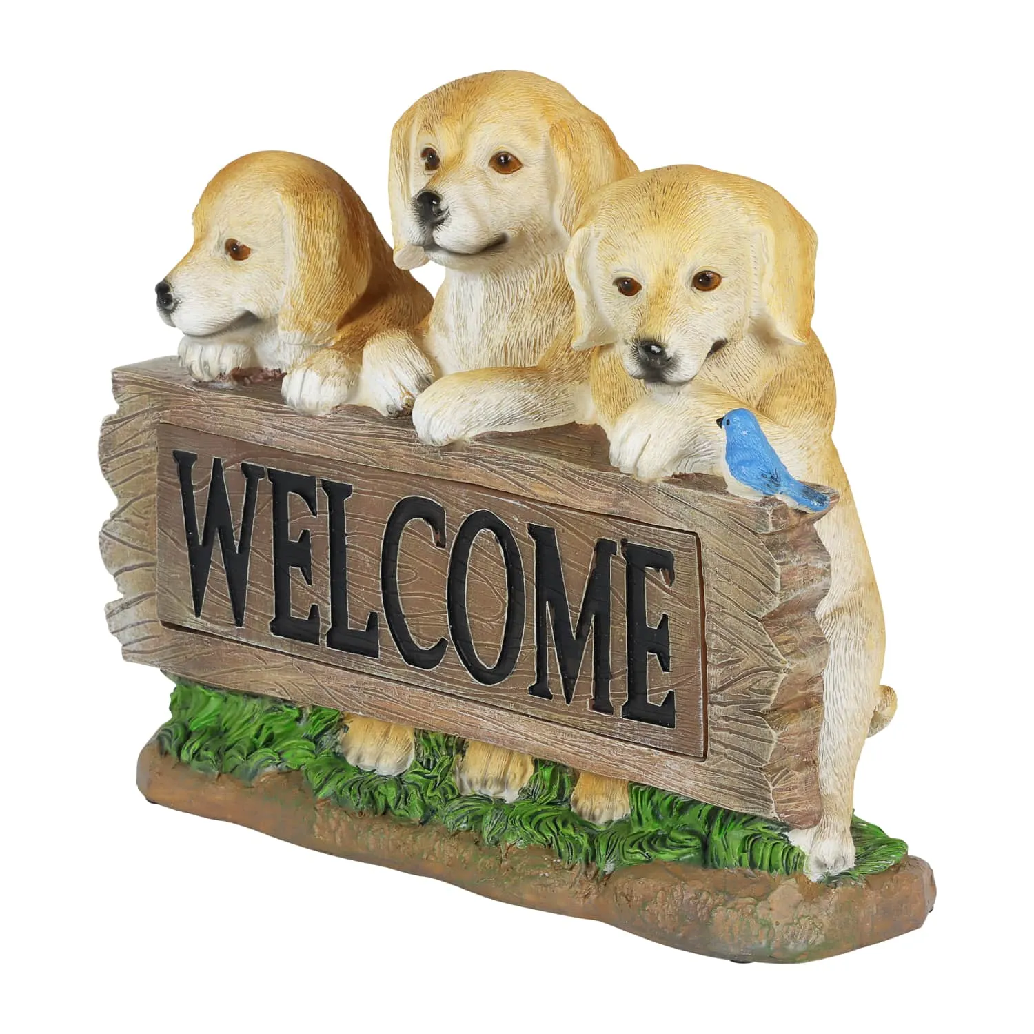 Solar Three Labradors Welcome Sign Garden Statuary, 8.5 Inches tall