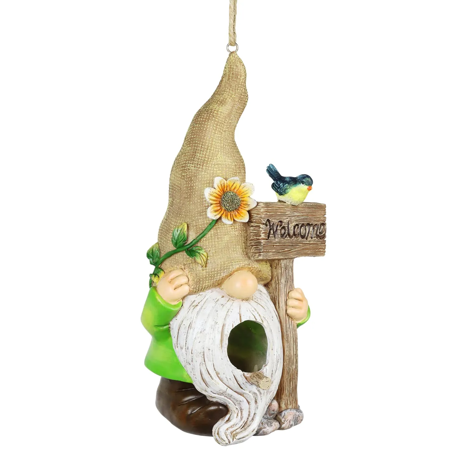 Welcome Gnome Hanging Bird House, 10.5 Inches