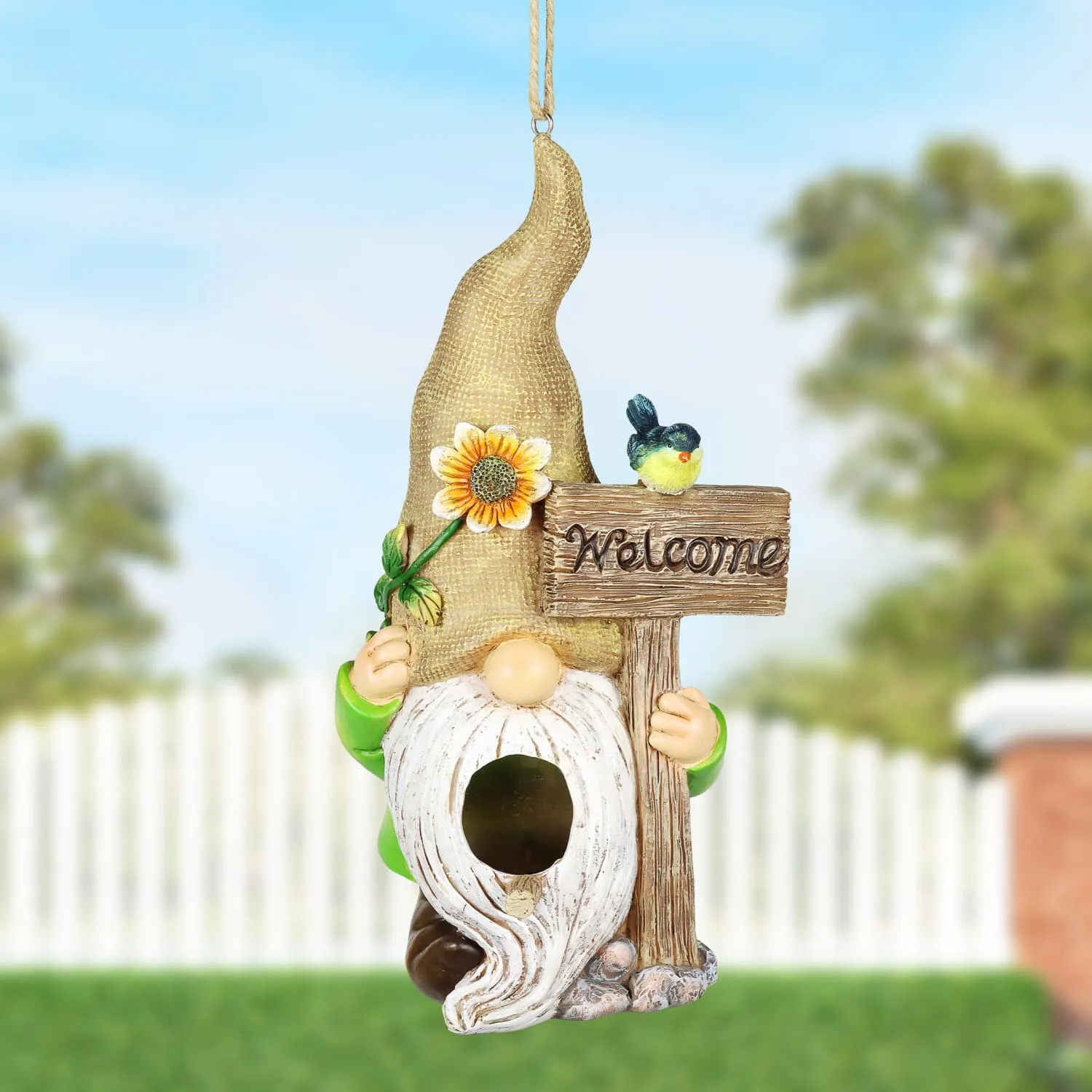 Welcome Gnome Hanging Bird House, 10.5 Inches